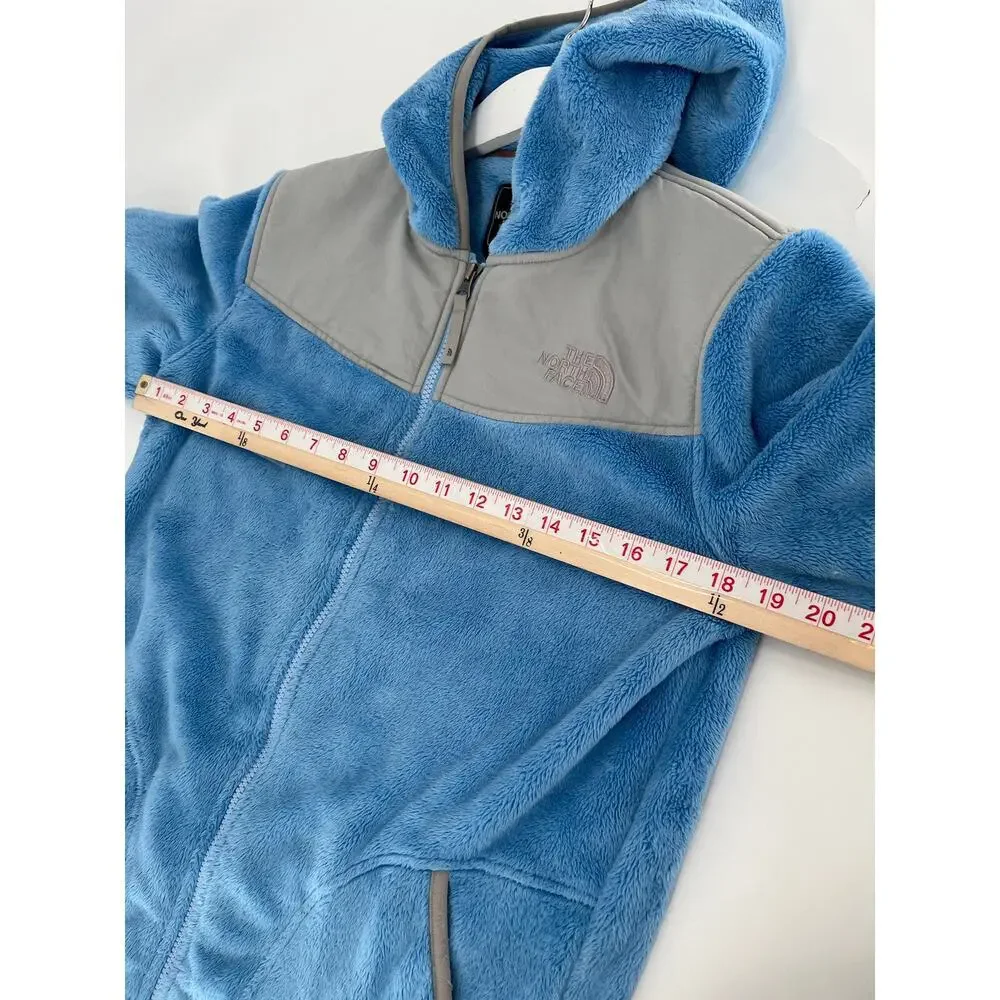 The North Face Girls Jacket XL Blue Gray Fleece Hooded Pockets Full Zip Logo